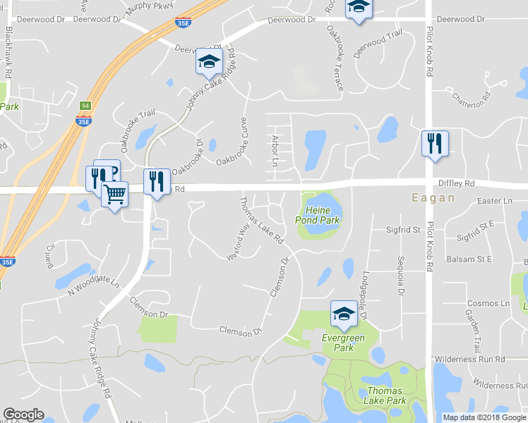 map of restaurants, bars, coffee shops, grocery stores, and more near 4242 Boulder Ridge Point in Eagan