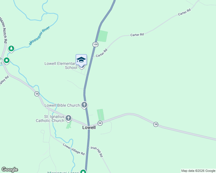 map of restaurants, bars, coffee shops, grocery stores, and more near 2305 Vermont Route 100 in Lowell