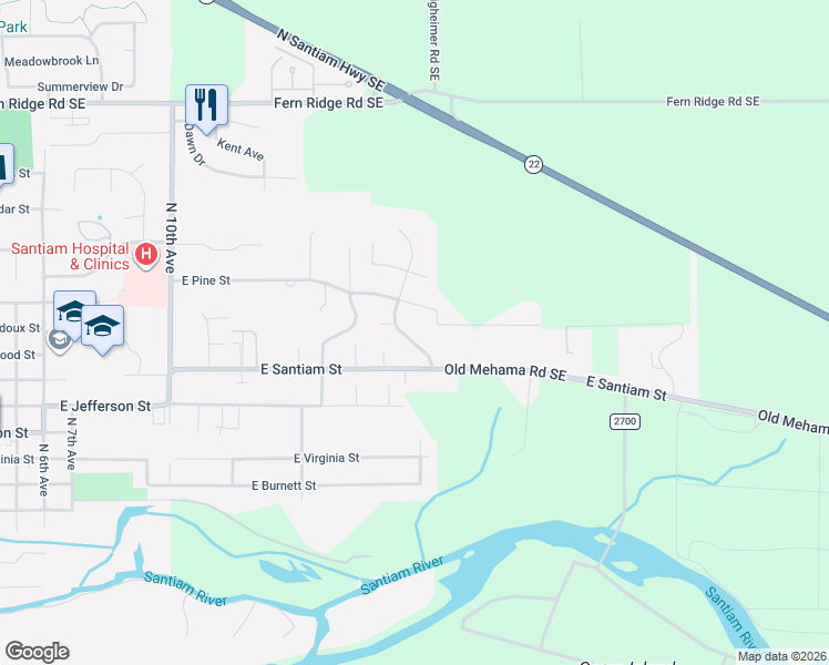 map of restaurants, bars, coffee shops, grocery stores, and more near 1290 North Scenic View Drive in Stayton