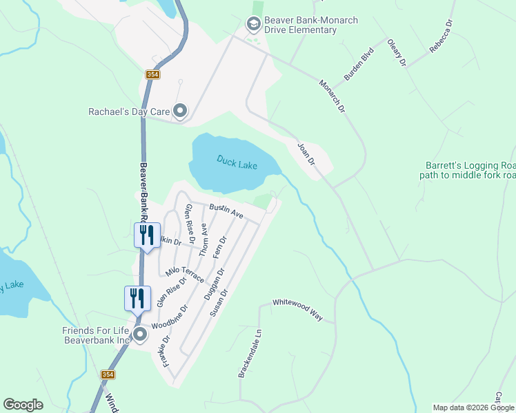 map of restaurants, bars, coffee shops, grocery stores, and more near 1410 Duck Pond Drive in Beaver Bank