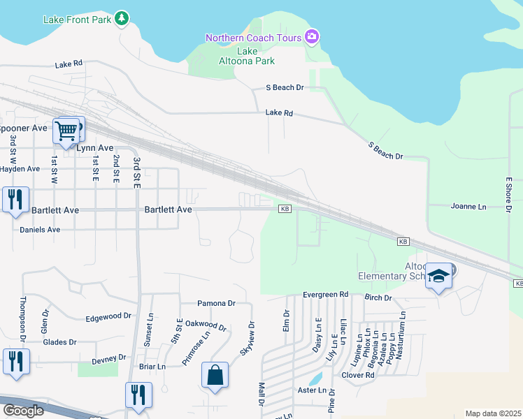 map of restaurants, bars, coffee shops, grocery stores, and more near 37 Bartlett Avenue in Altoona