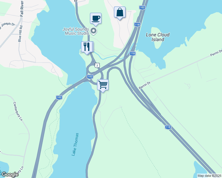 map of restaurants, bars, coffee shops, grocery stores, and more near 21 Copperhead Road in Fall River