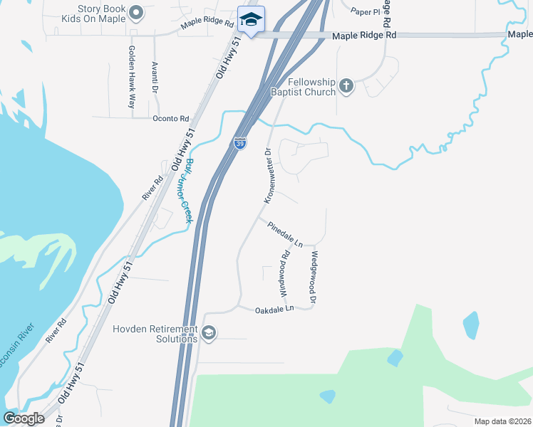 map of restaurants, bars, coffee shops, grocery stores, and more near 752 Pinedale Lane in Mosinee