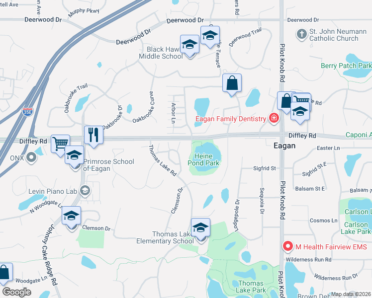 map of restaurants, bars, coffee shops, grocery stores, and more near 4254 Boulder Ridge Point in Eagan