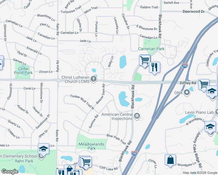 map of restaurants, bars, coffee shops, grocery stores, and more near 1883 Deer Hills Trail in Eagan