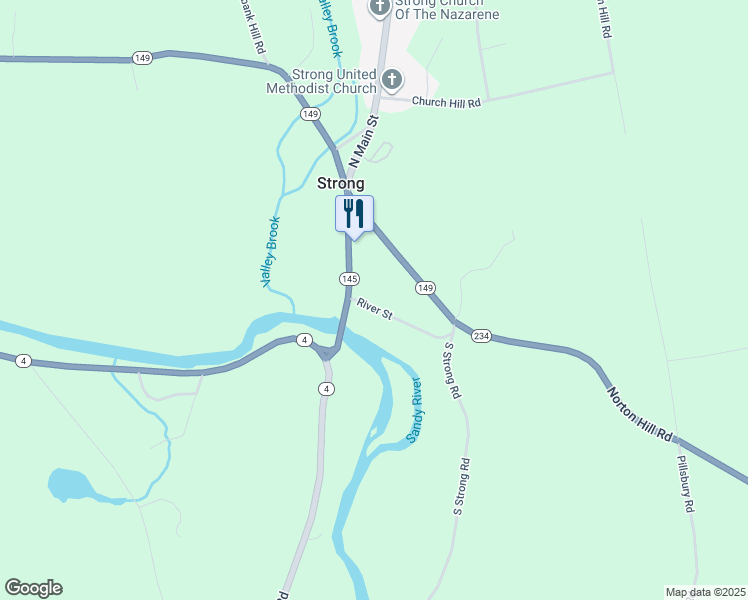 map of restaurants, bars, coffee shops, grocery stores, and more near 11 River Street in Strong