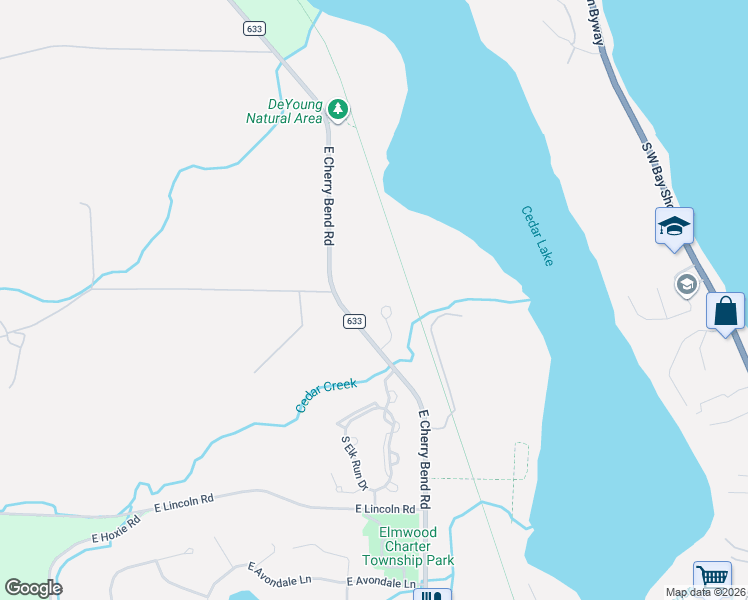 map of restaurants, bars, coffee shops, grocery stores, and more near South Woodwinds Circle in Traverse City