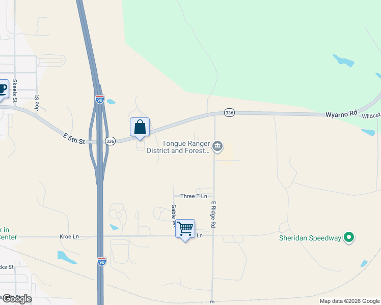 map of restaurants, bars, coffee shops, grocery stores, and more near 1912 Double Eagle Drive in Sheridan