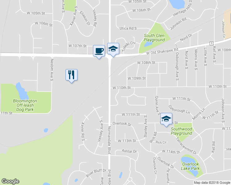 map of restaurants, bars, coffee shops, grocery stores, and more near 11016 Trail West Road in Minneapolis