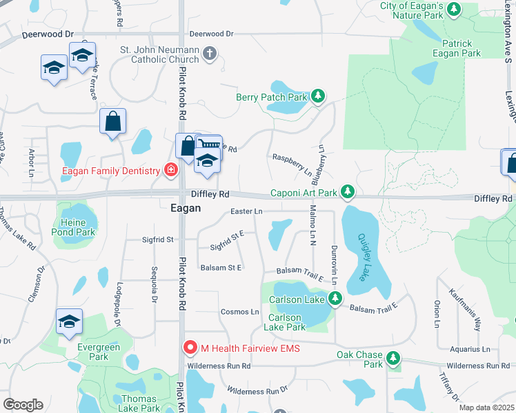 map of restaurants, bars, coffee shops, grocery stores, and more near 4228 Carlson Lake Lane North in Eagan