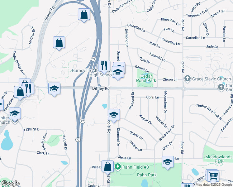 map of restaurants, bars, coffee shops, grocery stores, and more near 4248 Meghan Lane in Eagan
