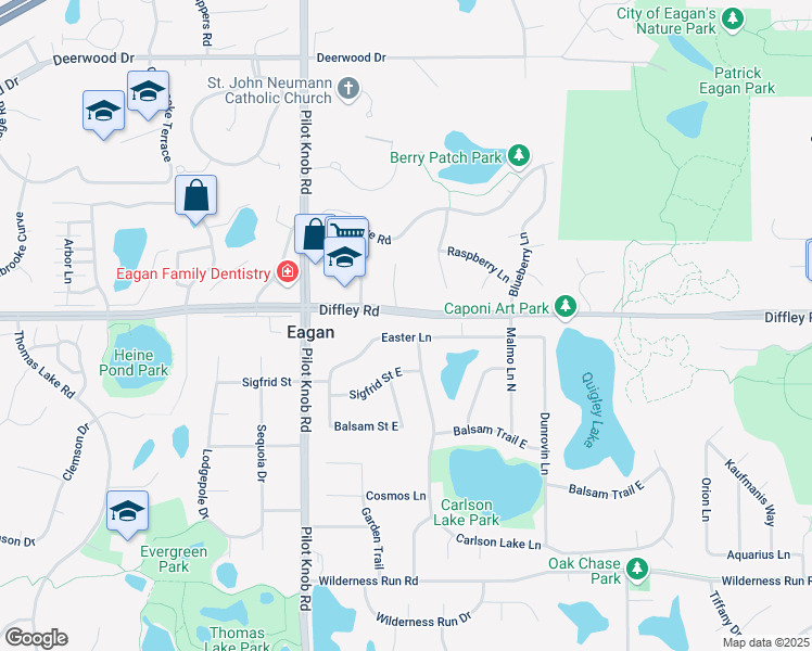 map of restaurants, bars, coffee shops, grocery stores, and more near 4189 Hilltop Point in Eagan