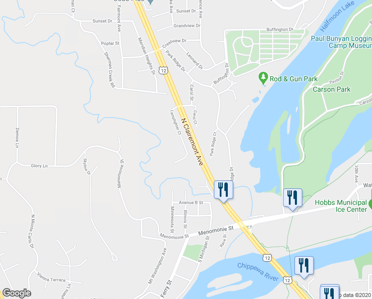 map of restaurants, bars, coffee shops, grocery stores, and more near 630 Lamplighter Court in Eau Claire