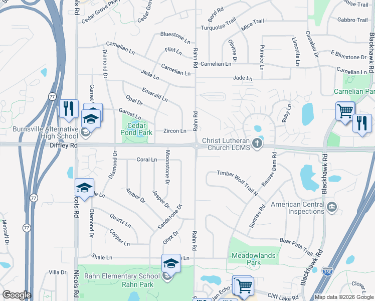 map of restaurants, bars, coffee shops, grocery stores, and more near 1999 Diffley Road in Eagan