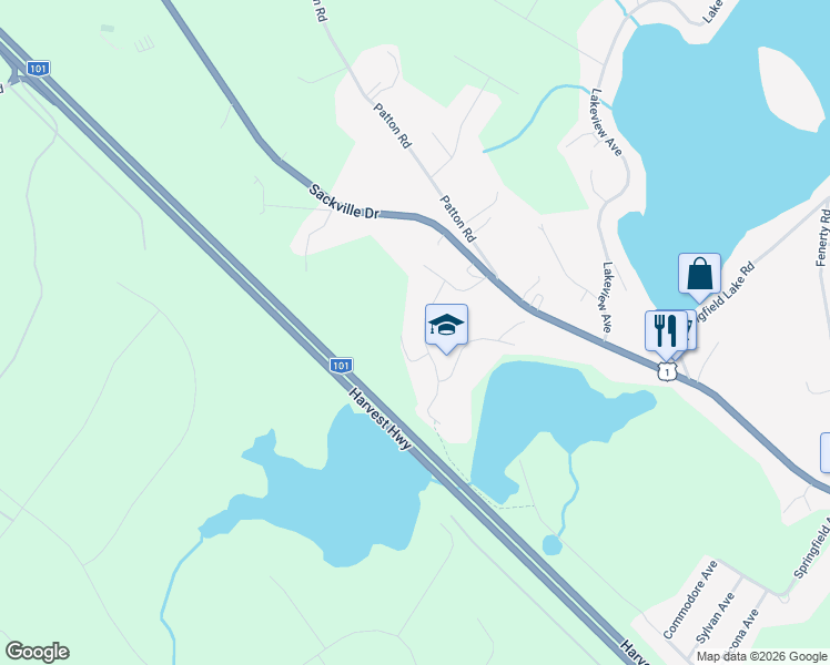 map of restaurants, bars, coffee shops, grocery stores, and more near 29 Mandaville Drive in Upper Sackville