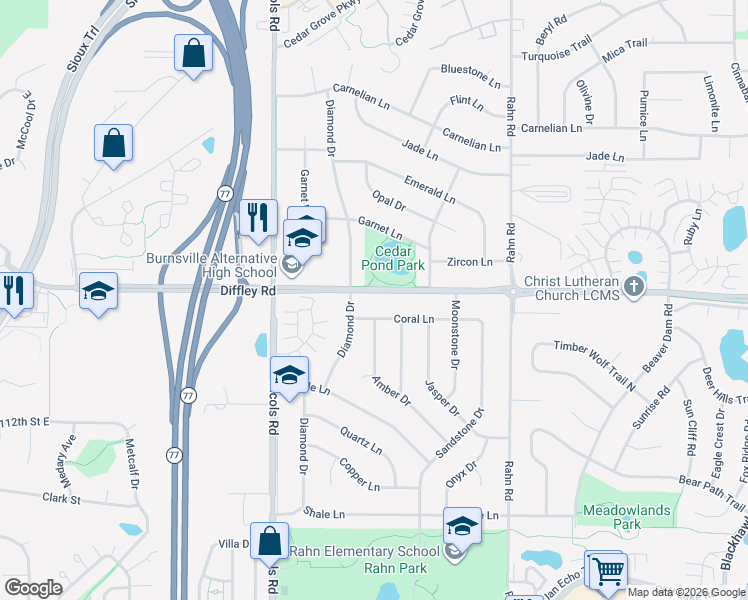 map of restaurants, bars, coffee shops, grocery stores, and more near 2070 Garnet Lane in Eagan