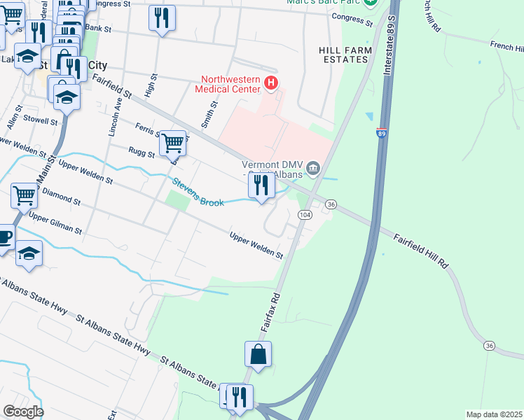 map of restaurants, bars, coffee shops, grocery stores, and more near 3 Home Health Circle in Saint Albans City