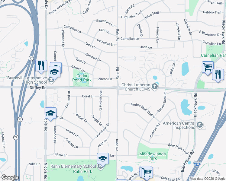 map of restaurants, bars, coffee shops, grocery stores, and more near 1999 Diffley Road in Eagan