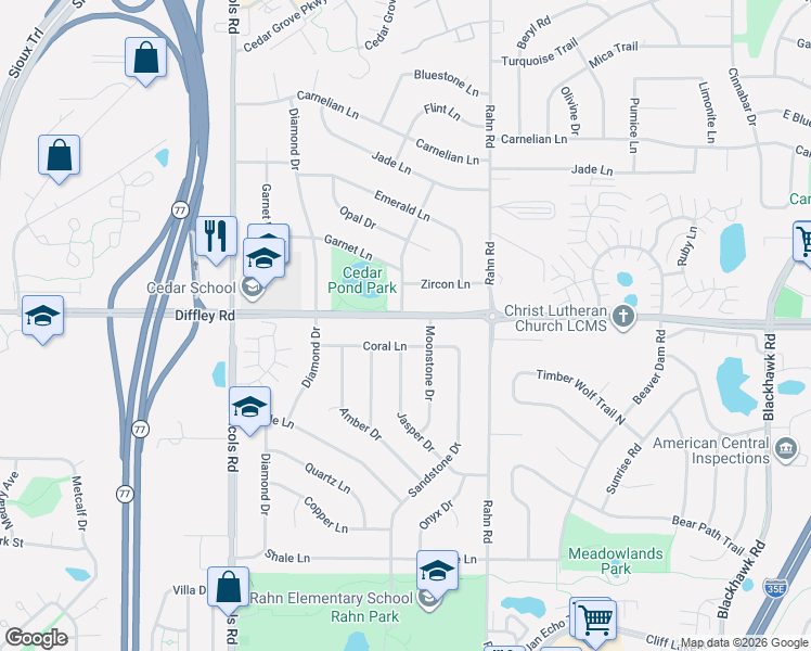 map of restaurants, bars, coffee shops, grocery stores, and more near 4195 Topaz Drive in Eagan