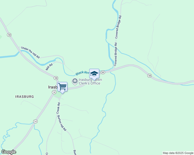 map of restaurants, bars, coffee shops, grocery stores, and more near 340 Vermont 58 in Irasburg