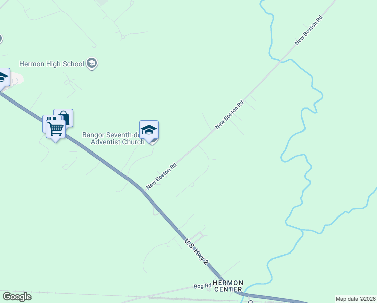 map of restaurants, bars, coffee shops, grocery stores, and more near 59 New Boston Road in Hermon