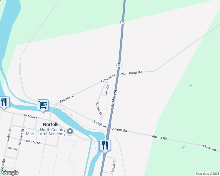 map of restaurants, bars, coffee shops, grocery stores, and more near 25 N Main St in Norfolk