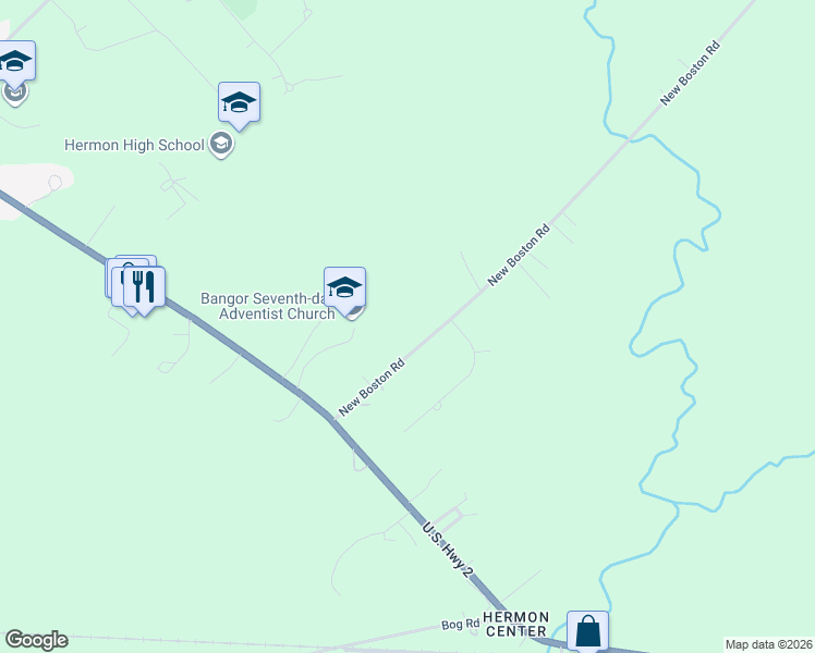 map of restaurants, bars, coffee shops, grocery stores, and more near 59 New Boston Road in Hermon