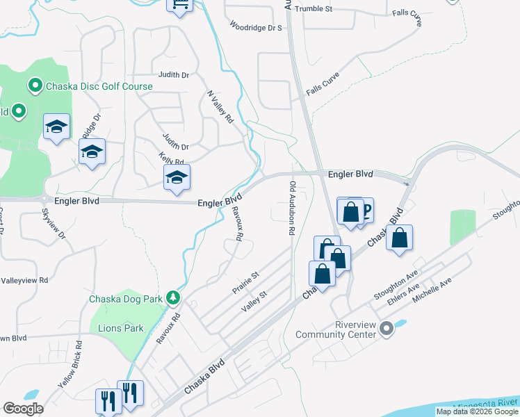 map of restaurants, bars, coffee shops, grocery stores, and more near 840 Arbor Drive in Chaska