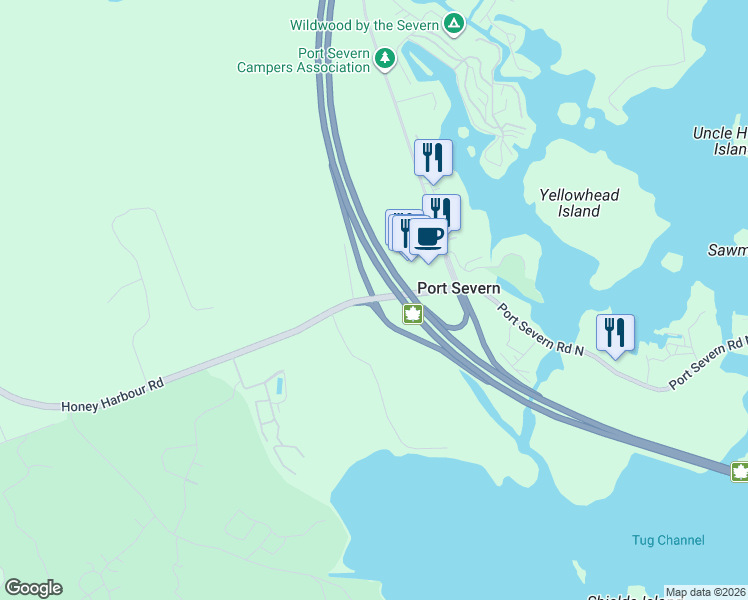 map of restaurants, bars, coffee shops, grocery stores, and more near in Georgian Bay