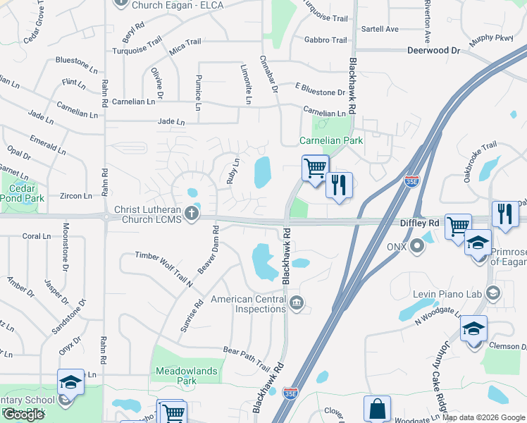 map of restaurants, bars, coffee shops, grocery stores, and more near 1870 Sapphire Point in Eagan