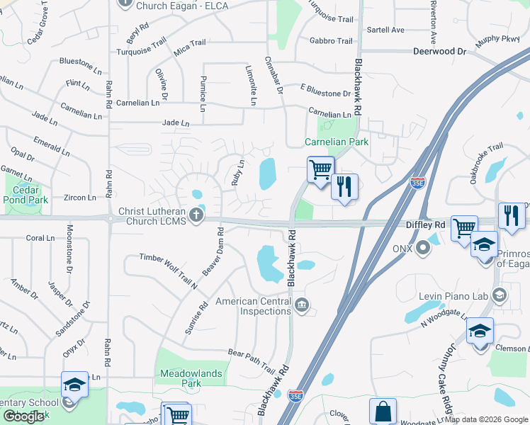 map of restaurants, bars, coffee shops, grocery stores, and more near 1870 Sapphire Point in Eagan