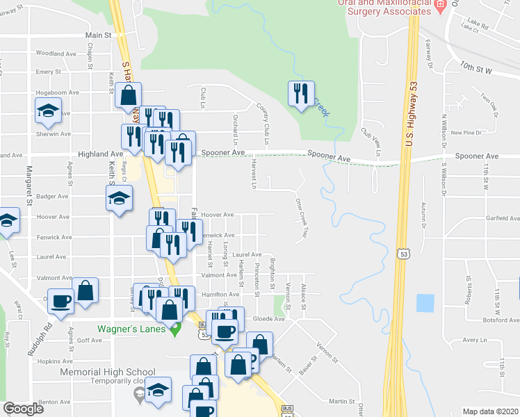 map of restaurants, bars, coffee shops, grocery stores, and more near 3324 Hoover Avenue in Altoona