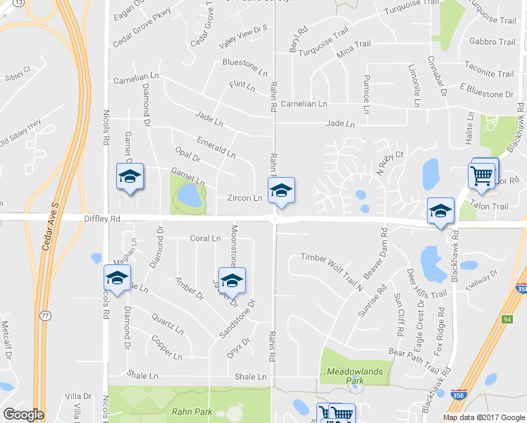 map of restaurants, bars, coffee shops, grocery stores, and more near 1999 Diffley Road in Eagan