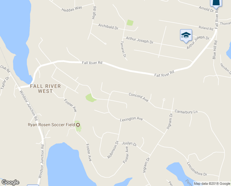 map of restaurants, bars, coffee shops, grocery stores, and more near 29 Concord Avenue in Fall River