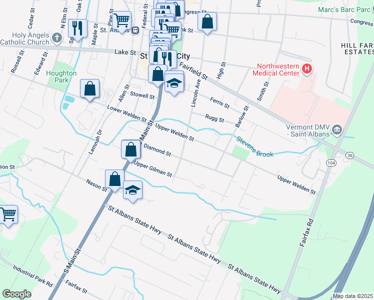map of restaurants, bars, coffee shops, grocery stores, and more near 111 Lincoln Avenue in Saint Albans City