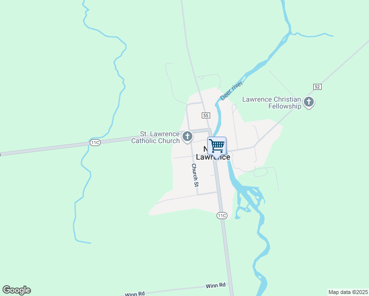 map of restaurants, bars, coffee shops, grocery stores, and more near 43 Church St in North Lawrence