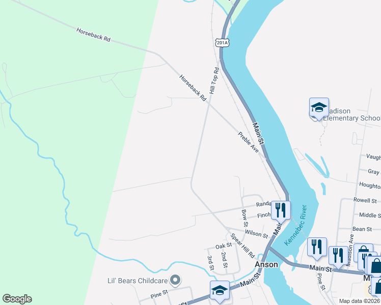 map of restaurants, bars, coffee shops, grocery stores, and more near 58 Hill Top Road in Anson