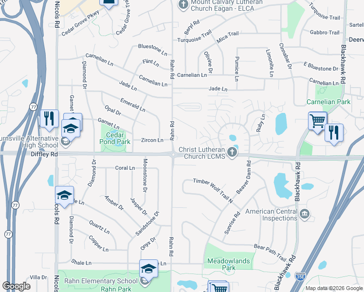 map of restaurants, bars, coffee shops, grocery stores, and more near 1985 Diffley Road in Eagan