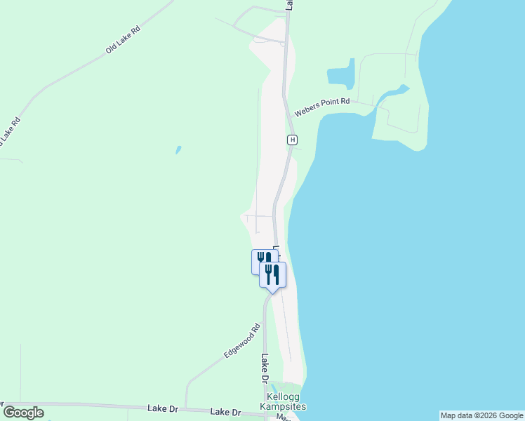 map of restaurants, bars, coffee shops, grocery stores, and more near W6508 Mork Road in Shawano