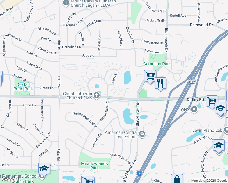 map of restaurants, bars, coffee shops, grocery stores, and more near 1940 Sapphire Point in Eagan