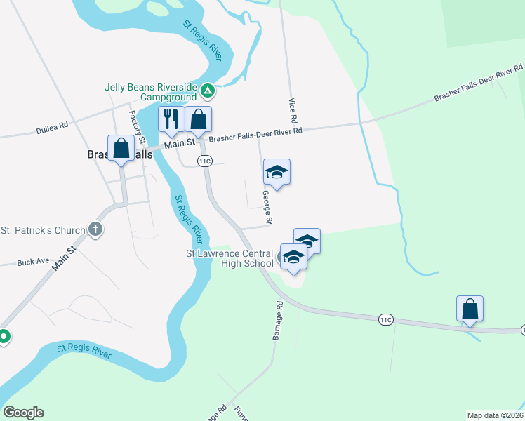 map of restaurants, bars, coffee shops, grocery stores, and more near 7 West Street in Brasher
