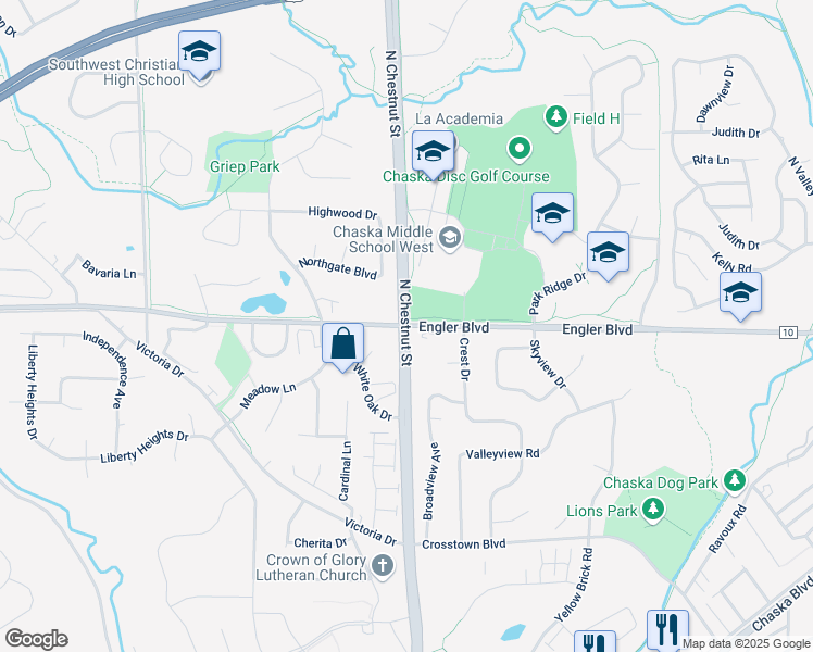 map of restaurants, bars, coffee shops, grocery stores, and more near in Chaska