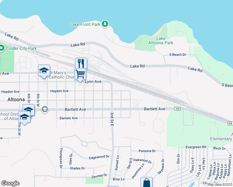 map of restaurants, bars, coffee shops, grocery stores, and more near 1020 Garfield Avenue in Altoona