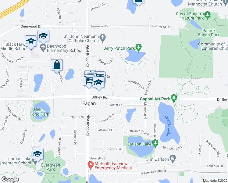 map of restaurants, bars, coffee shops, grocery stores, and more near 4189 Hilltop Point in Eagan