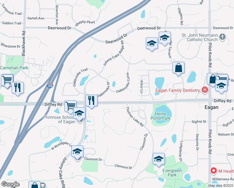map of restaurants, bars, coffee shops, grocery stores, and more near 4132 Oakbrooke Curve in Eagan