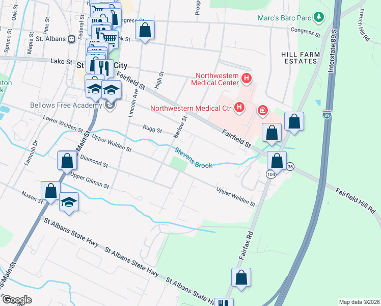 map of restaurants, bars, coffee shops, grocery stores, and more near 11 Quintin Court in Saint Albans City