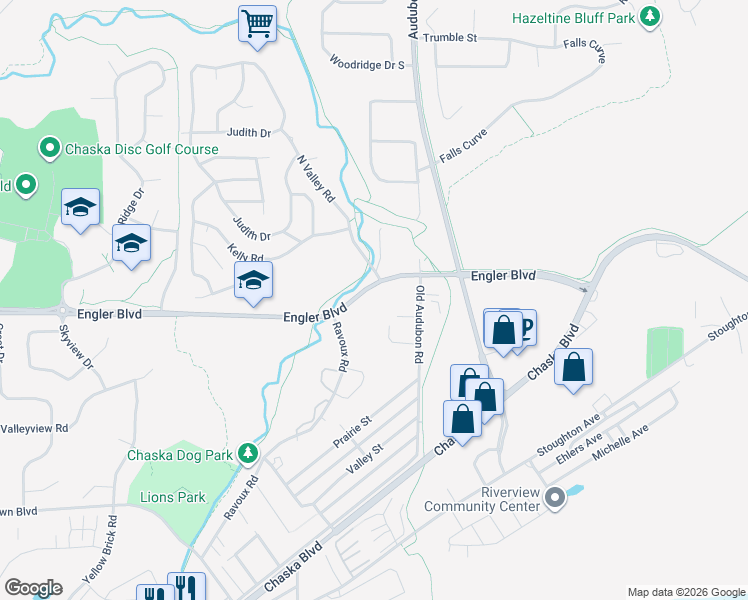 map of restaurants, bars, coffee shops, grocery stores, and more near 840 Arbor Drive in Chaska