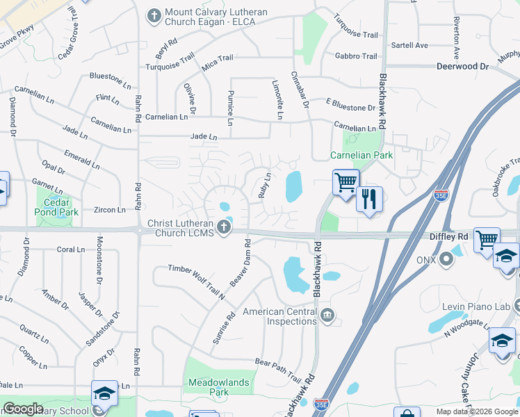 map of restaurants, bars, coffee shops, grocery stores, and more near 1890 Sapphire Point in Eagan