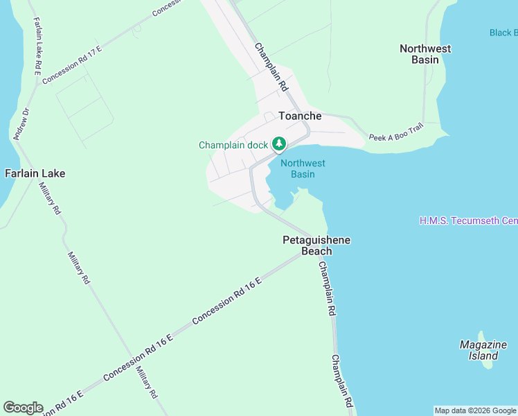 map of restaurants, bars, coffee shops, grocery stores, and more near 556 Champlain Road in Simcoe County