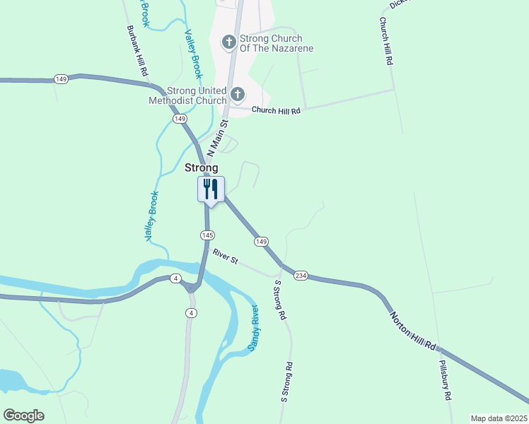 map of restaurants, bars, coffee shops, grocery stores, and more near 58 Norton Hill Road in Strong